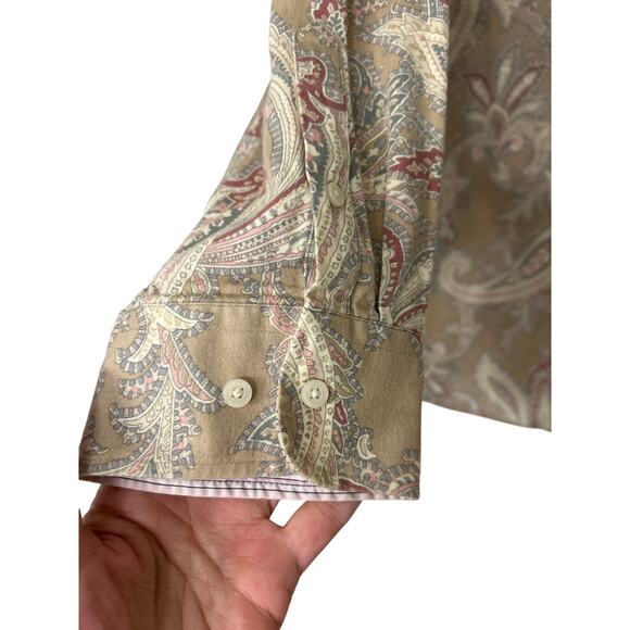 Chaps 100% Cotton Tan Paisley Print Long  Sleeve No Iron Button Down Shirt 2X - Picture 6 of 11